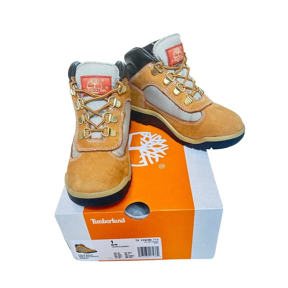 Timberland Youth Field Boot Mid‎ Lace Wheat Nubuck Leather TB115745 713 Size 1 M